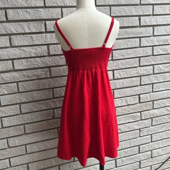 Old Navy Red Linen Blend Camo Dress Tie Front Sz S - Picture 4 of 9